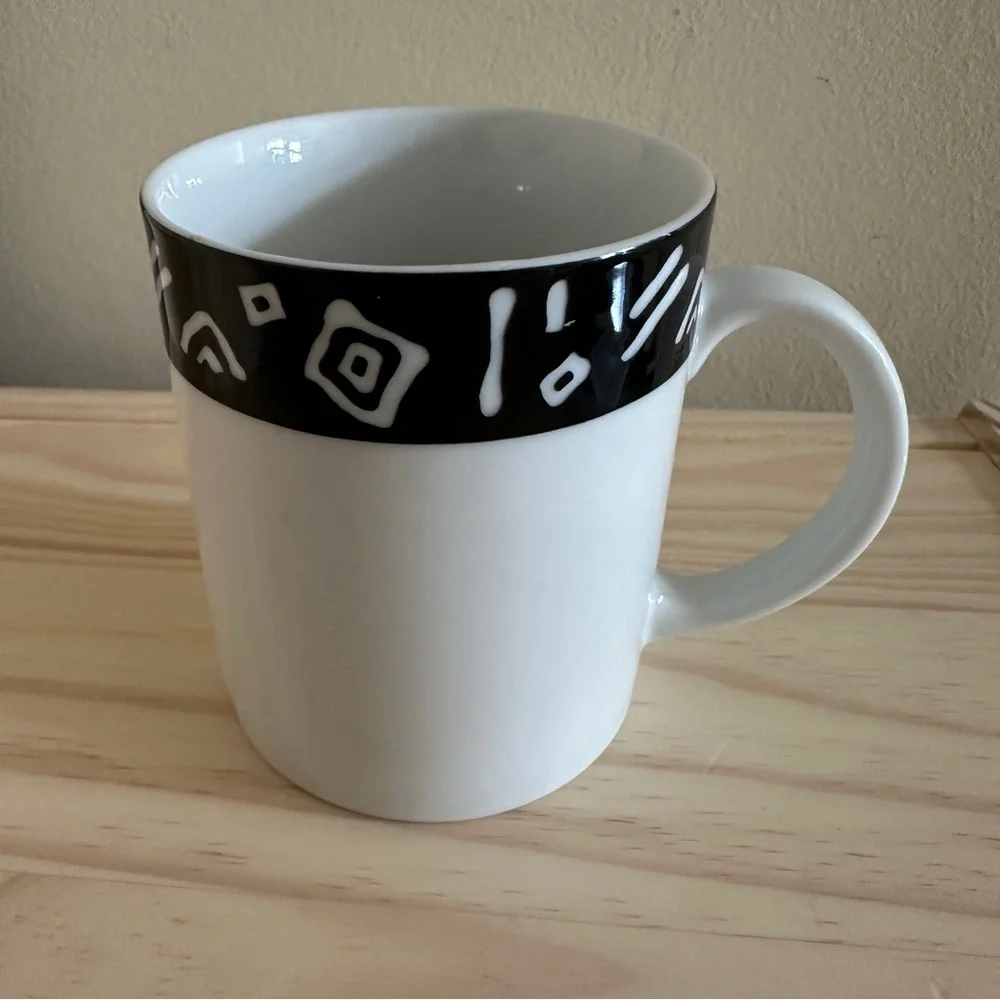 Pier 1 One Exclusive Monno White Black Coffee Mug Symbols Inca Set Of 2 Cups